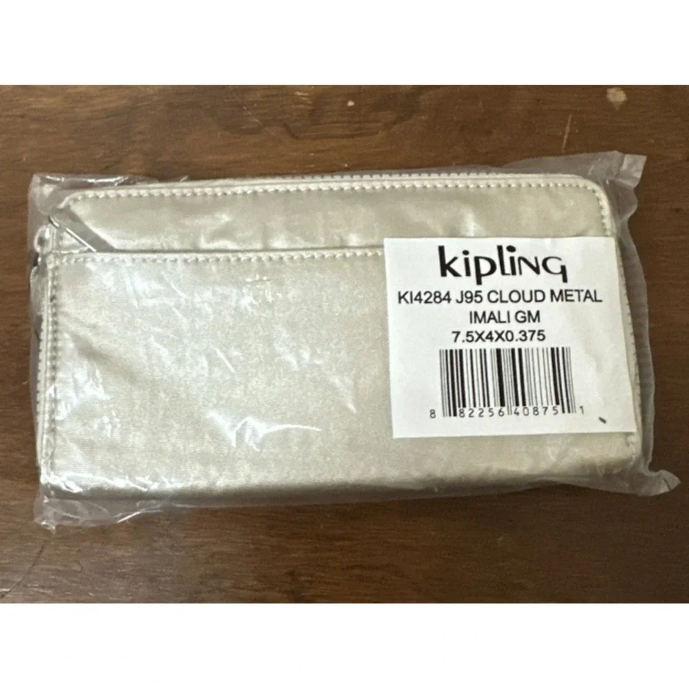 Kipling Imali Silver Cloud Metal Large RFID Wallet Wristlet KI4284 NEW